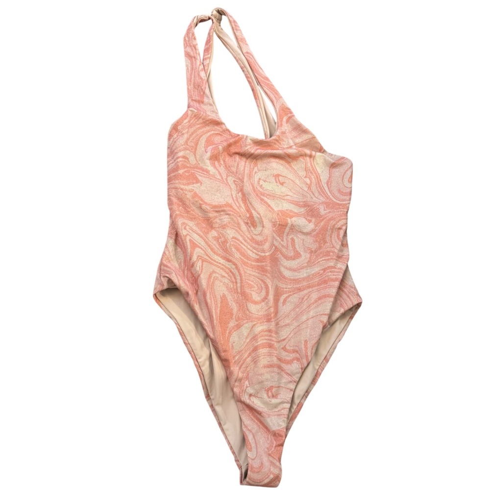 NWT L*Space Phoebe One Piece Classic Swimsuit Sparkle Pink Marble‎ Print SZ8